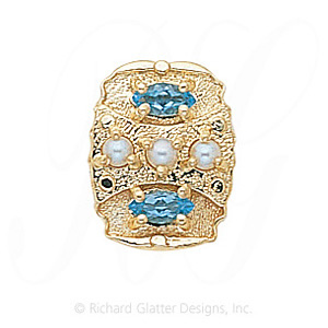 GS268 PL/BT - 14 Karat Gold Slide with Pearl center and Blue Topaz accents 